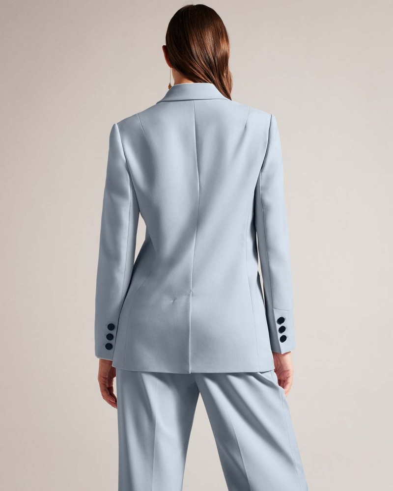 Ted Baker HILDIA Long Line Double Breasted Jacket Lt-Blue | 06IZDURHV