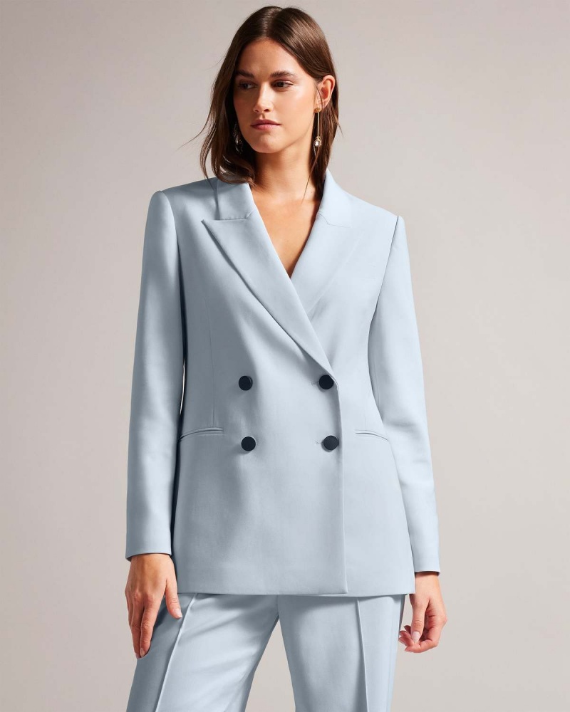 Ted Baker HILDIA Long Line Double Breasted Jacket Lt-Blue | 06IZDURHV