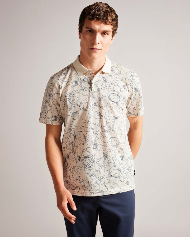 Ted Baker HOLLER SS Regular Printed Polo Natural | 23RBWVAPX