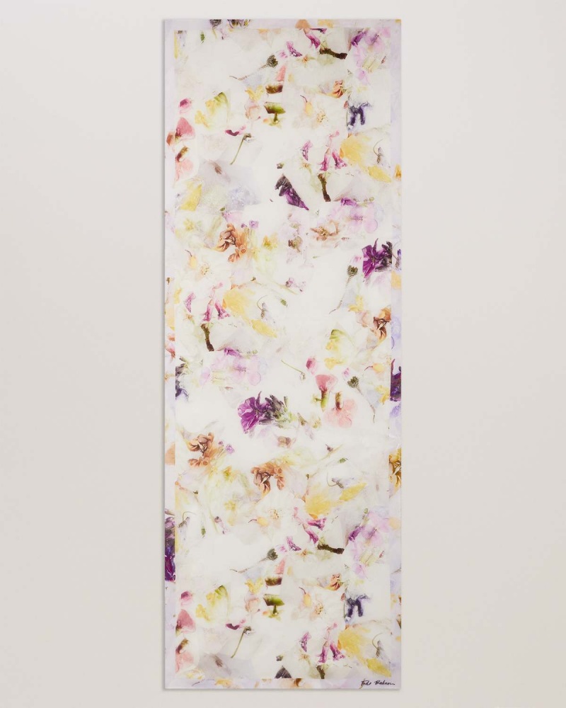 Ted Baker IRISY Floral Printed Long Silk Scarf Kremowe | 79PVMKBHR