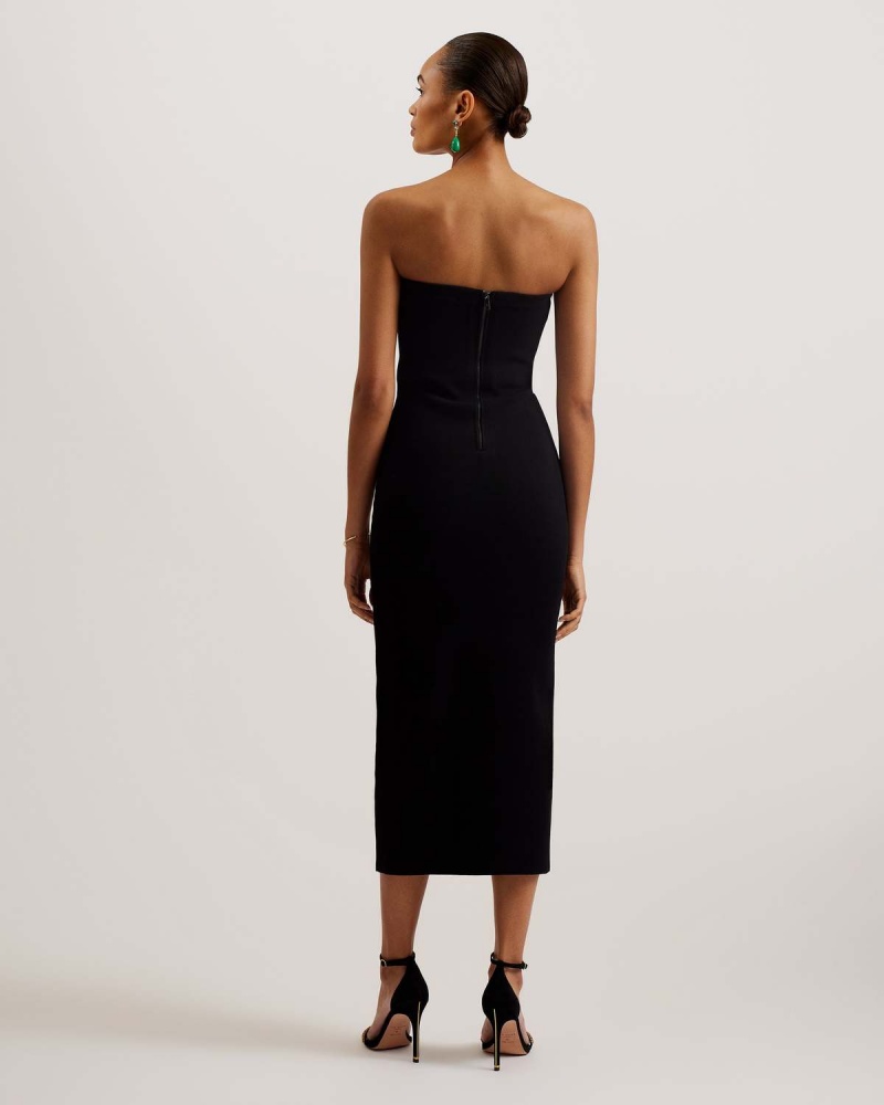 Ted Baker JESSSI Trykotowy Strapless Bodycon Midi Sukienki Czarne | 86JGOYFVI