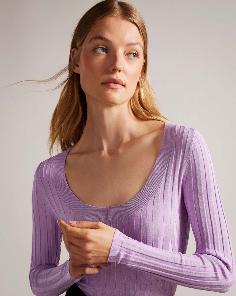 Ted Baker JOLIA Rib Engineered Knit Top Lilac | 70YKGNVPU