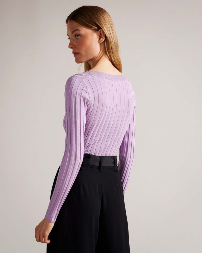 Ted Baker JOLIA Rib Engineered Knit Top Lilac | 70YKGNVPU