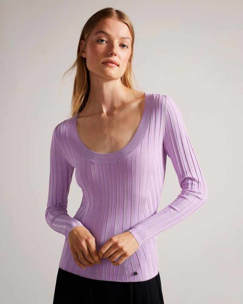 Ted Baker JOLIA Rib Engineered Knit Top Lilac | 70YKGNVPU