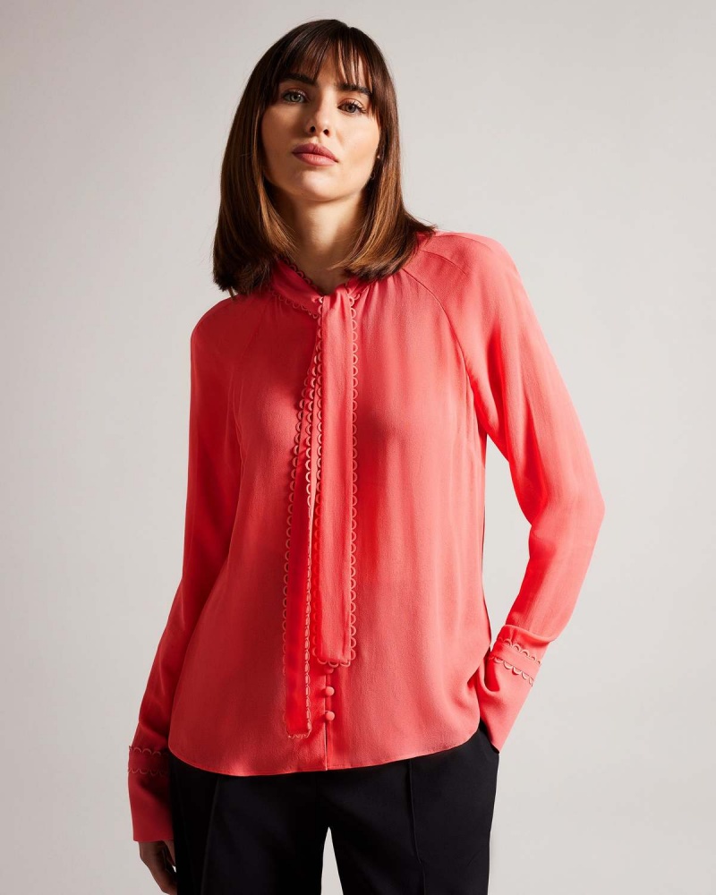 Ted Baker JULINAA Blouse with Rouleaux Trim Detail Koralowe | 13SZTXMNH