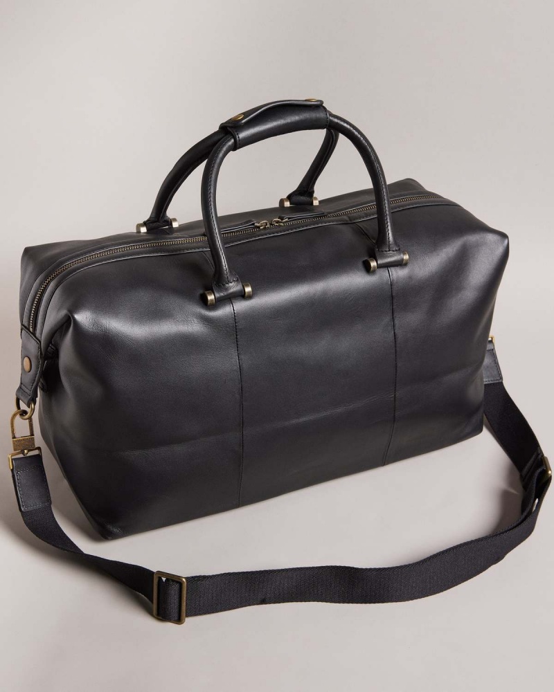 Ted Baker KALSIN Trunk Lock Skórzane Duffle Bag Czarne | 56XRJMONA