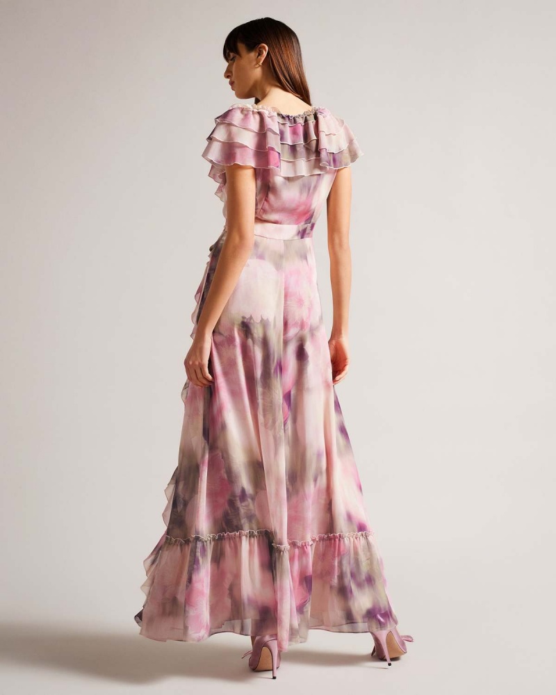 Ted Baker KARENIE Frilled Bez Rękawów V Neck Maxi Sukienki Koralowe | 65OKAMHFI