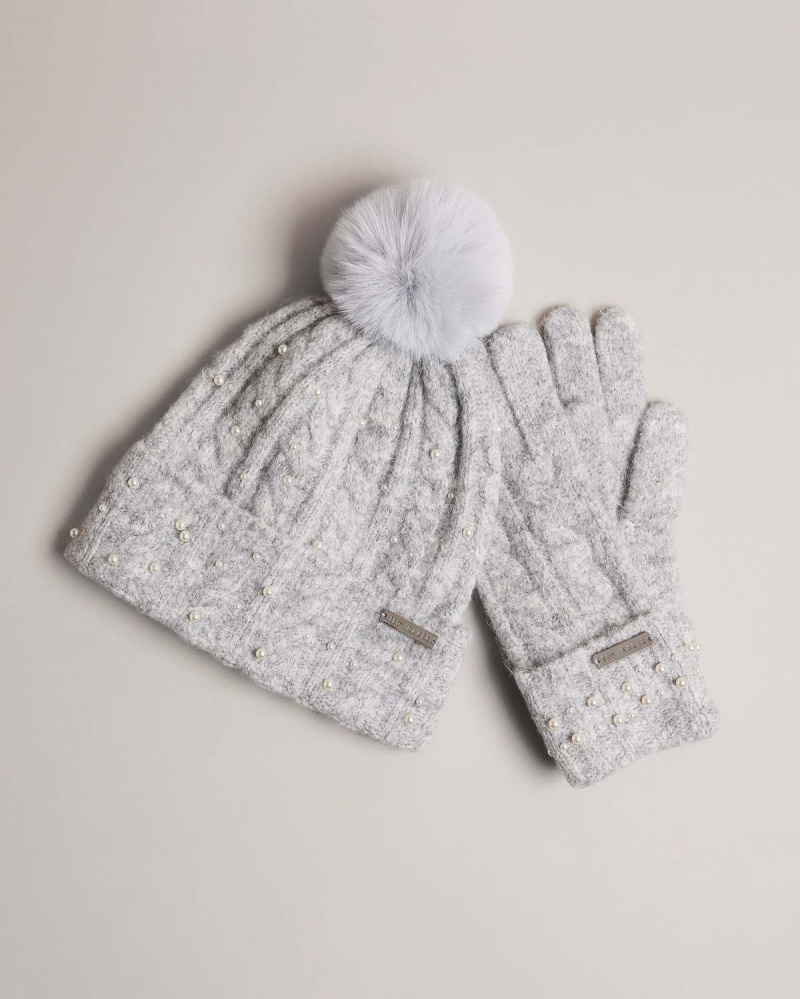 Ted Baker KERRIIE Bobble Hat And Glove Gift Set Szare | 61OCUDYGQ