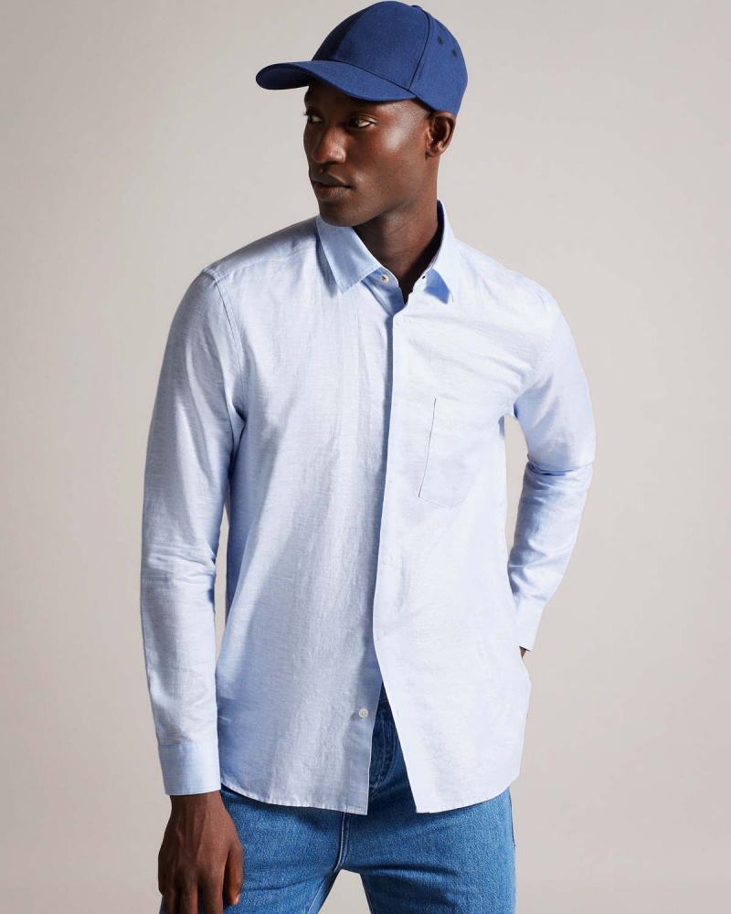 Ted Baker KINGWEL Long Sleeve Linen Shirt Lt-Blue | 98BVZRQMS