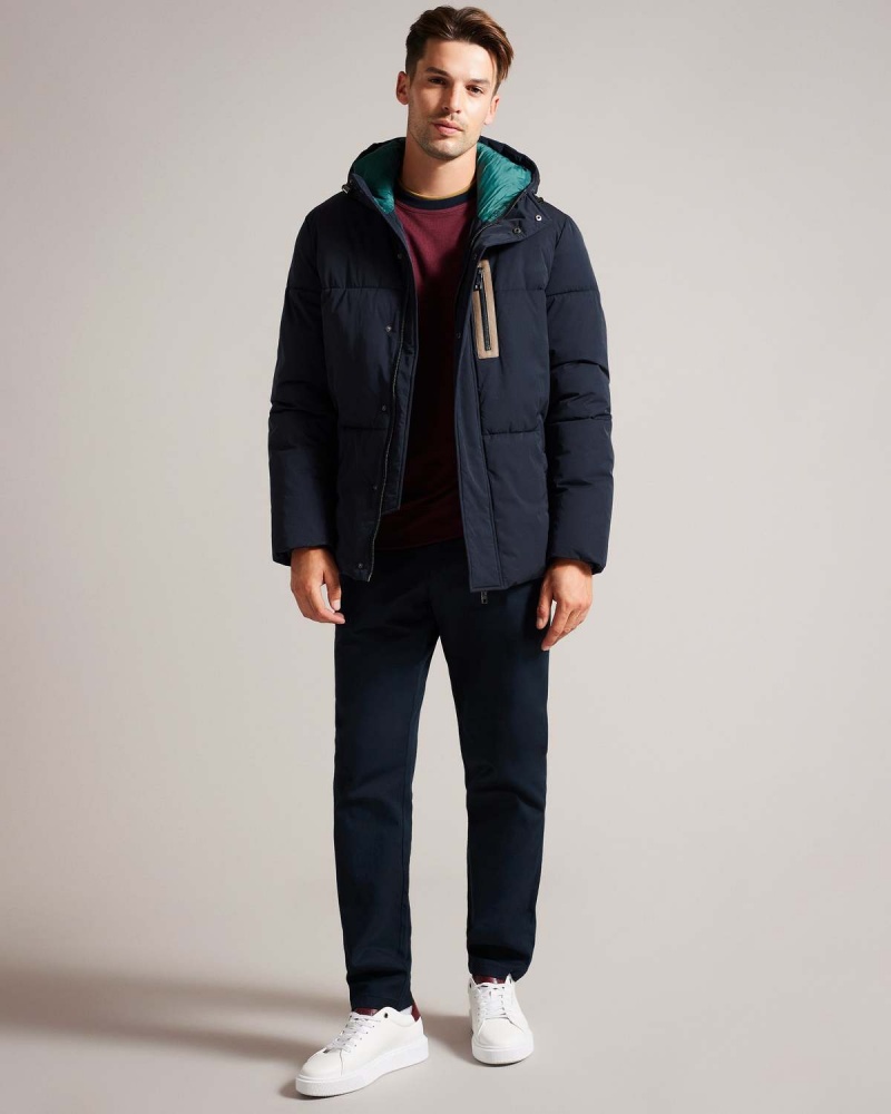 Ted Baker KINMONT Krótkie Zakapturzony Puffer Jacket Granatowe | 13NKHQDBC