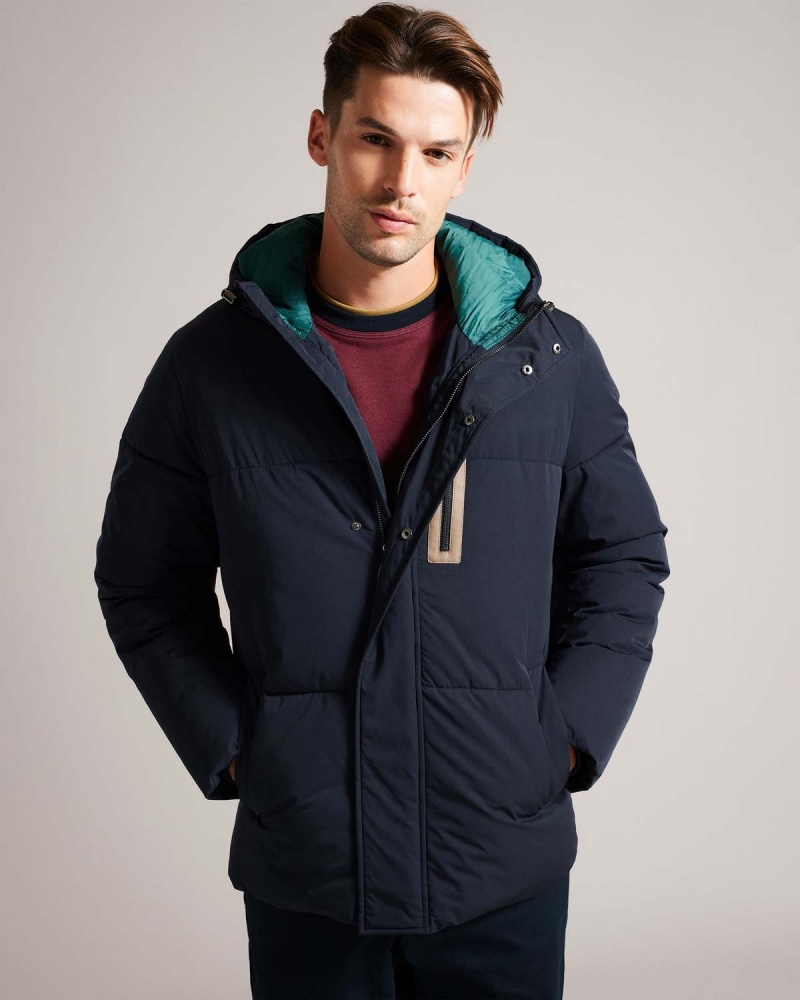 Ted Baker KINMONT Krótkie Zakapturzony Puffer Jacket Granatowe | 13NKHQDBC