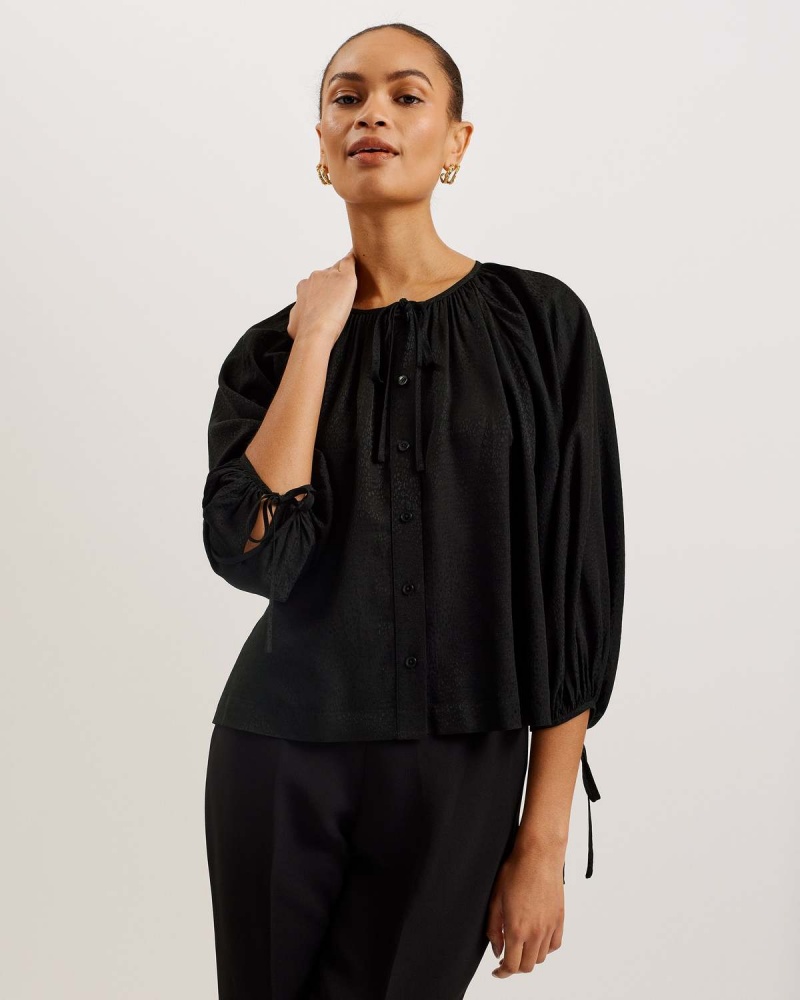 Ted Baker KORYAH Raglan Puff Sleeve Blouse Czarne | 94SCIWGLE