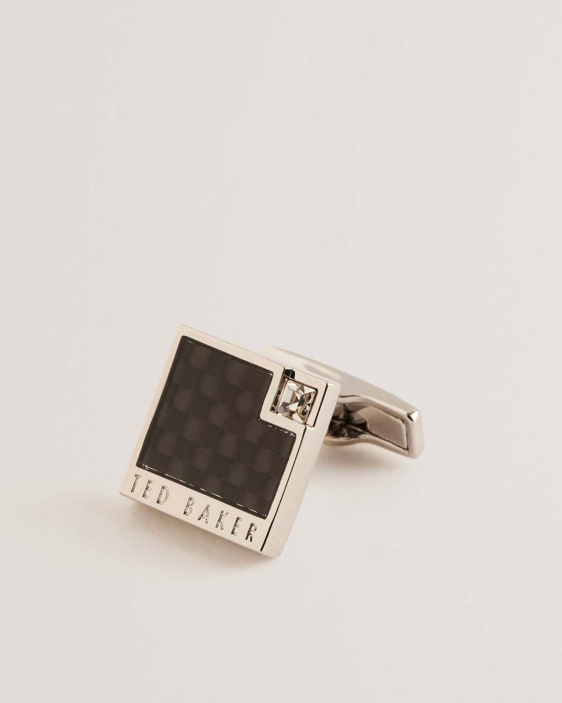 Ted Baker KRYSS Carbon Fibre Cufflinks Srebrne | 64XWUJYNV