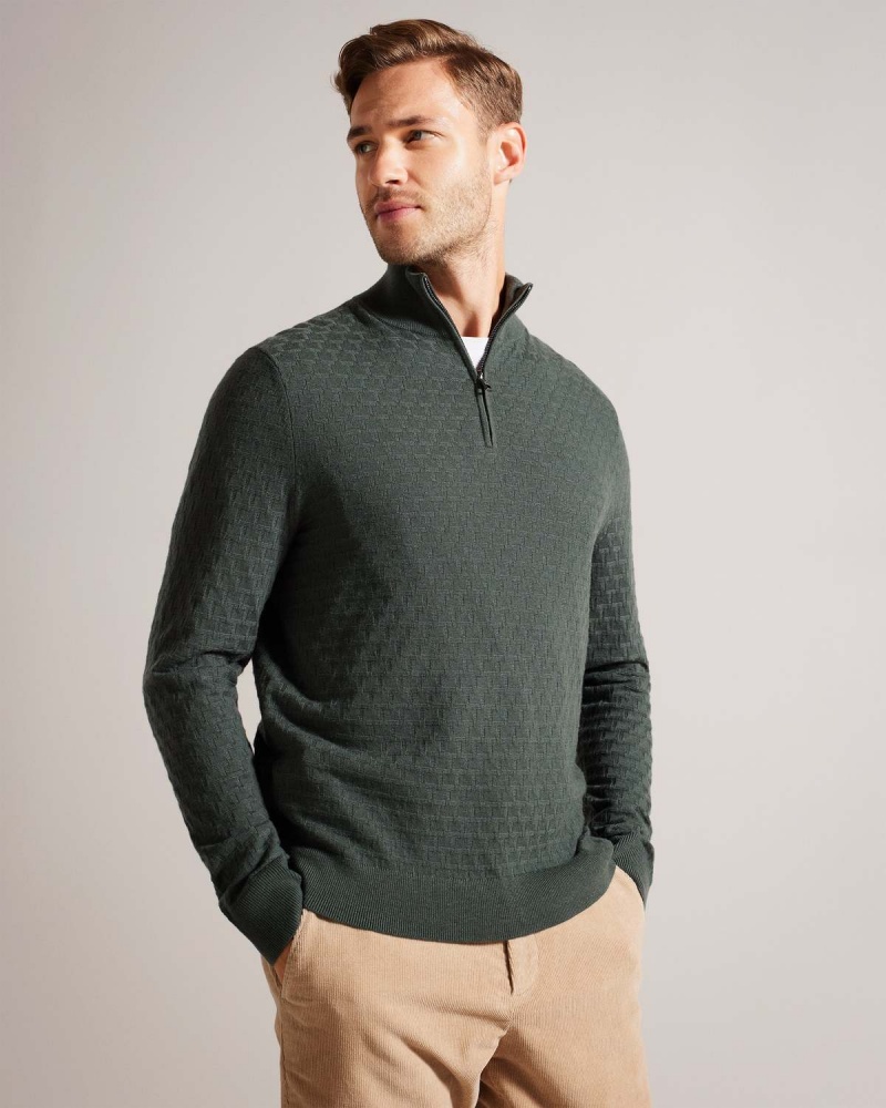 Ted Baker KURNLE LS T Stitch Trykotowy Half Zip Mid Gree | 61GWZEXVQ