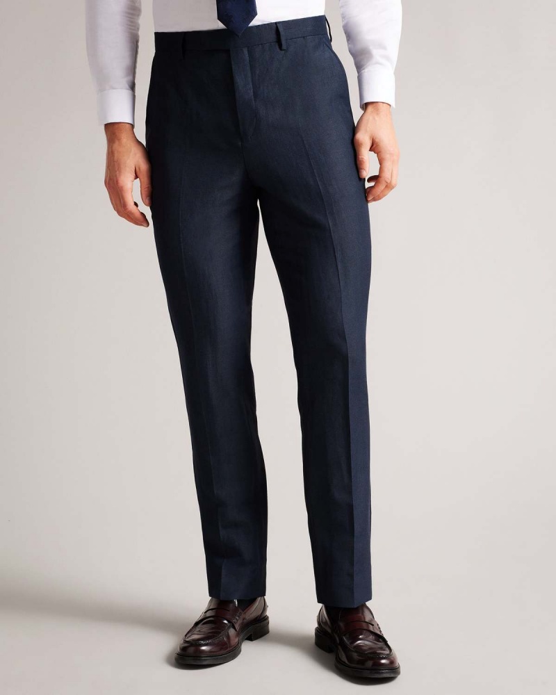 Ted Baker LANCET Slim Fit Wełna Linen Trouser Granatowe | 41LFXPTZM