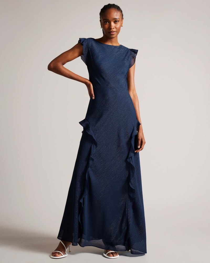 Ted Baker LAURAE Bias Cut Maxi Sukienki with Ruffle Detail Dk-Blue | 53CUWAEIZ