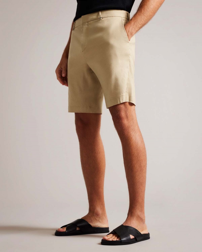 Ted Baker LEDER Linen Blend Half Elasticated Krótkie Stone | 67ORWFPVG