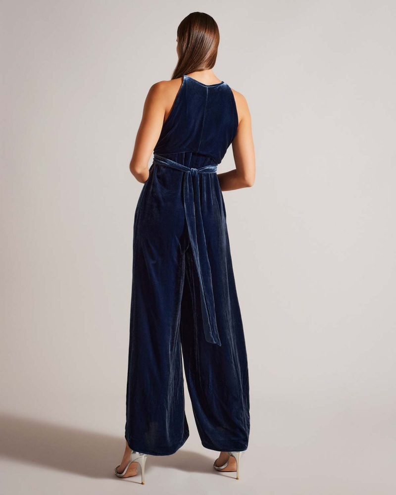 Ted Baker LIBBIEY Halterneck Jumpsuit with Wrap Bodice Granatowe | 24HAKSXLD