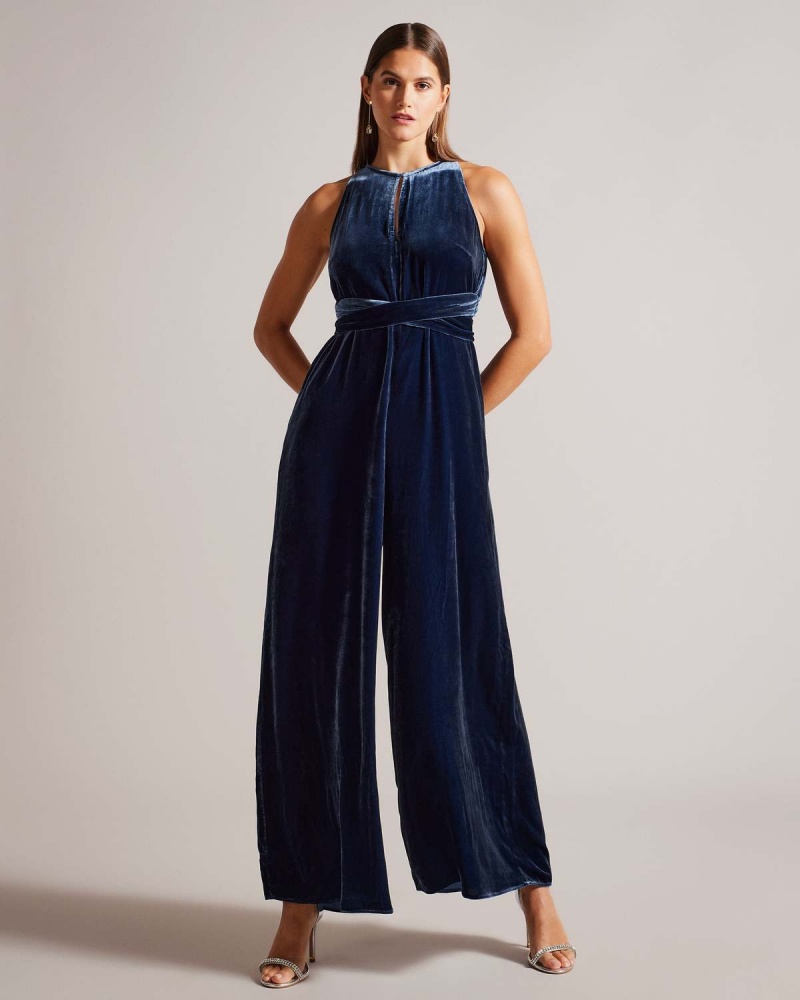 Ted Baker LIBBIEY Halterneck Jumpsuit with Wrap Bodice Granatowe | 24HAKSXLD