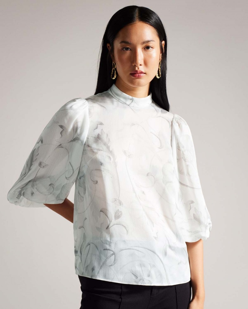 Ted Baker LILIOH High Neck Balloon Sleeve Blouse Ivory | 23YTAHVID