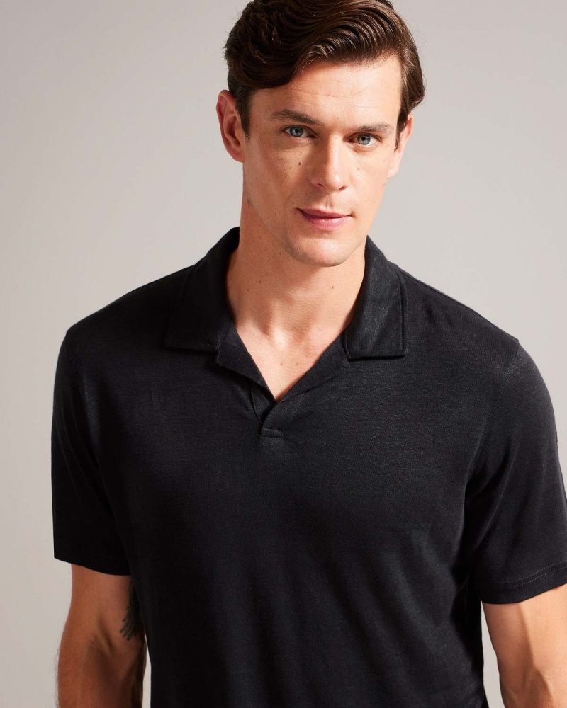 Ted Baker LINGPO SS Linen Open Neck Polo Stone | 23TIWZEKJ