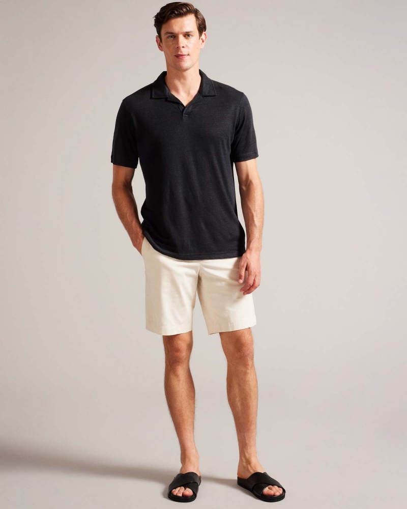 Ted Baker LINGPO SS Linen Open Neck Polo Stone | 23TIWZEKJ