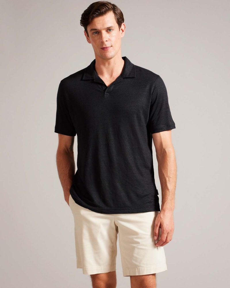 Ted Baker LINGPO SS Linen Open Neck Polo Stone | 23TIWZEKJ