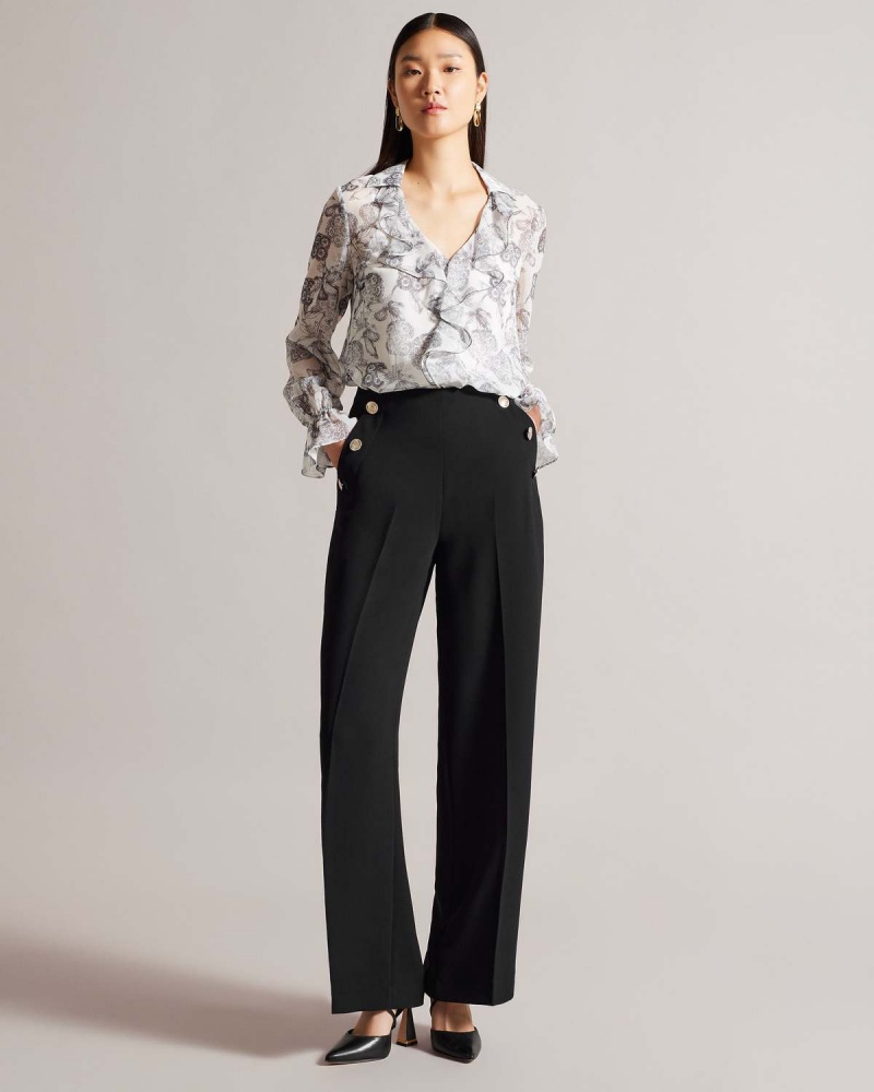 Ted Baker LLAYLAT High Waisted Szerokie Leg Twill Trouser Białe | 40LTNBOMF