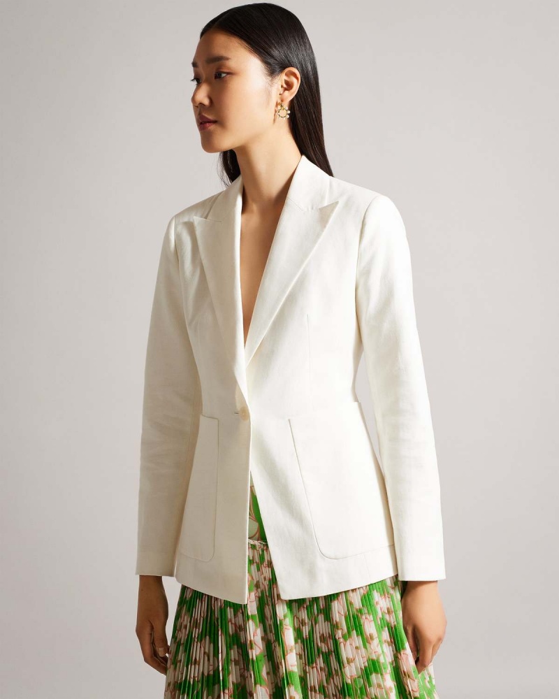 Ted Baker LLILLA Single Breasted Linen Blend Blazer Białe | 56UBKPOVY