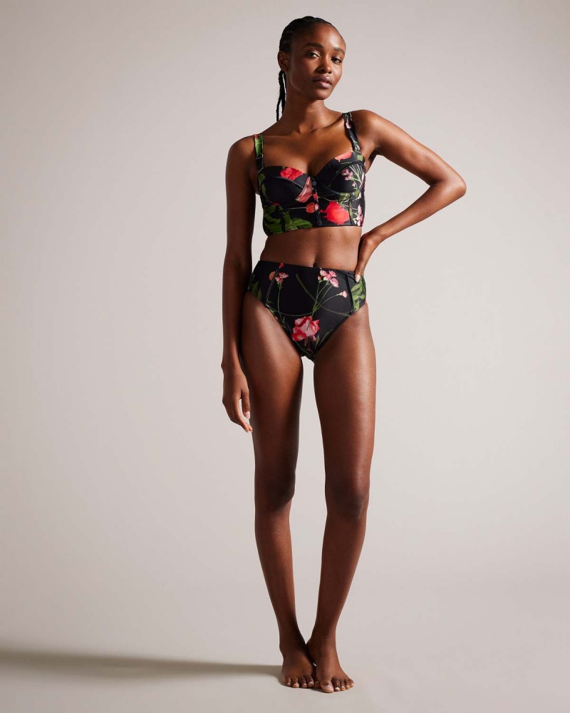 Ted Baker LOESIY Printed High Waisted Bikini Pant Czarne | 46NOZAPCX