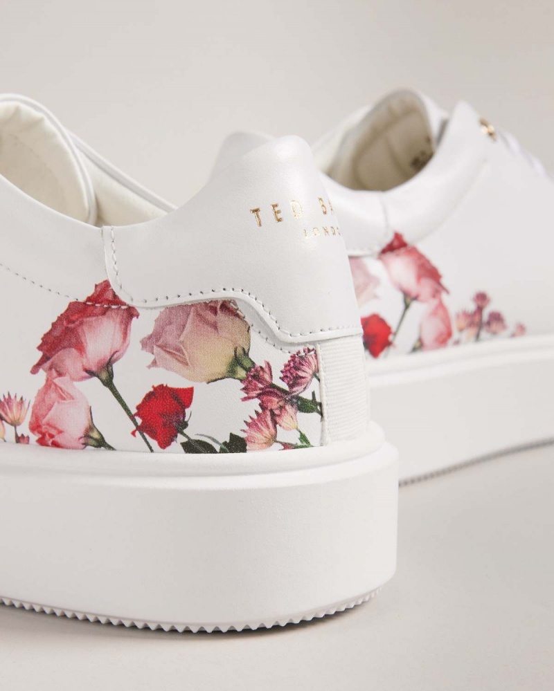 Ted Baker LORNY Floral Printed Platformie Trainer Białe | 68RZSMOYL