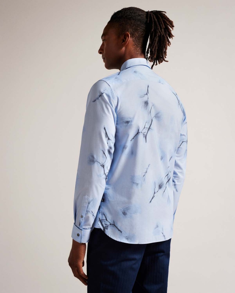 Ted Baker LOUTH Long Sleeve Photographic Print Shirt Sky-blue | 28NJBYEZK