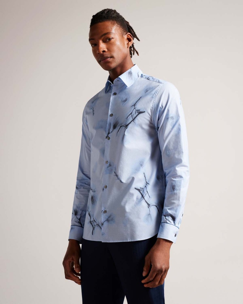 Ted Baker LOUTH Long Sleeve Photographic Print Shirt Sky-blue | 28NJBYEZK