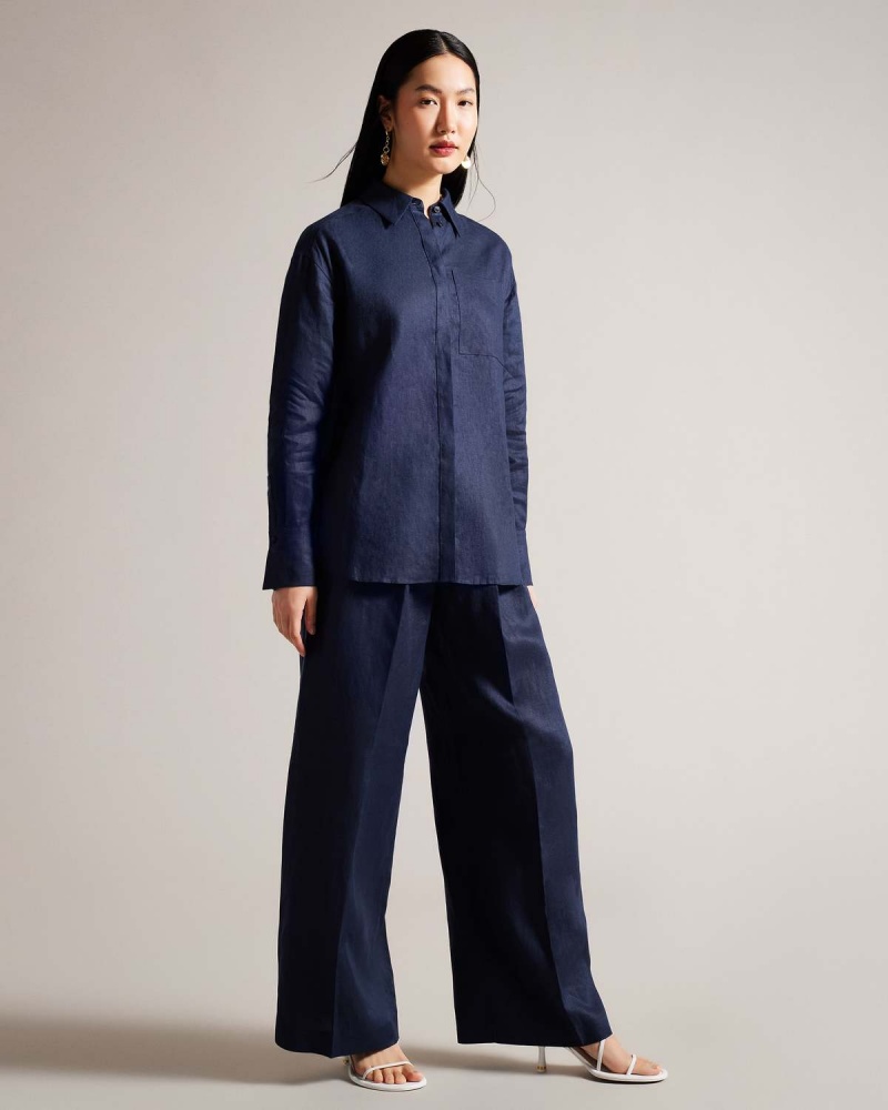 Ted Baker LUCIHH Linen Trouser Granatowe | 04DIEVQYB