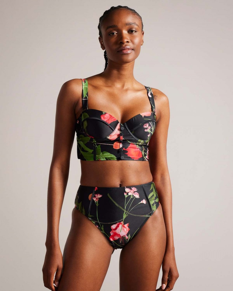 Ted Baker LUSIYE Printed Longline Bikini Top Czarne | 13JRKVBQC