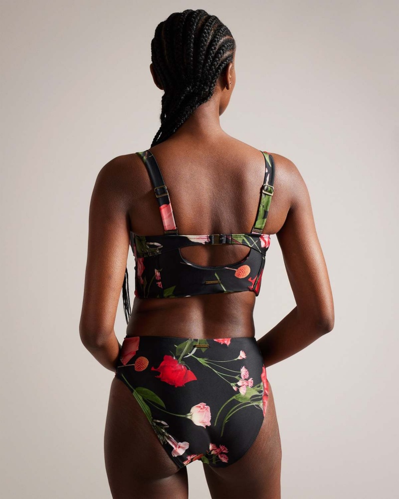 Ted Baker LUSIYE Printed Longline Bikini Top Czarne | 13JRKVBQC