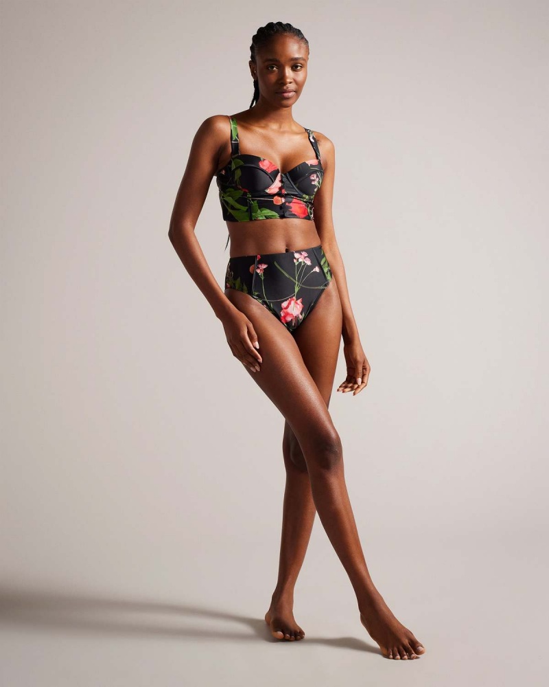 Ted Baker LUSIYE Printed Longline Bikini Top Czarne | 13JRKVBQC