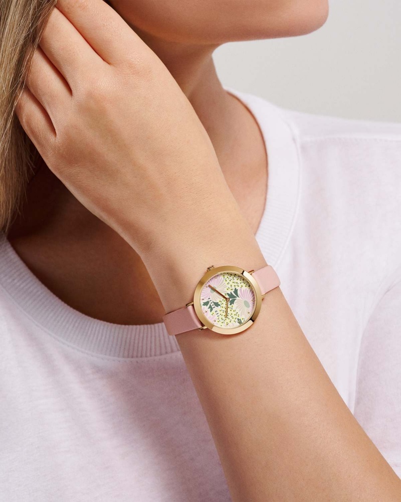 Ted Baker Lesedi Printed Dial Skórzane Paskiem Watch Różowe | 93RZYHMXO 