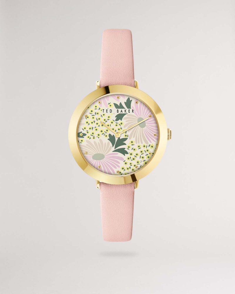 Ted Baker Lesedi Printed Dial Skórzane Paskiem Watch Różowe | 93RZYHMXO 