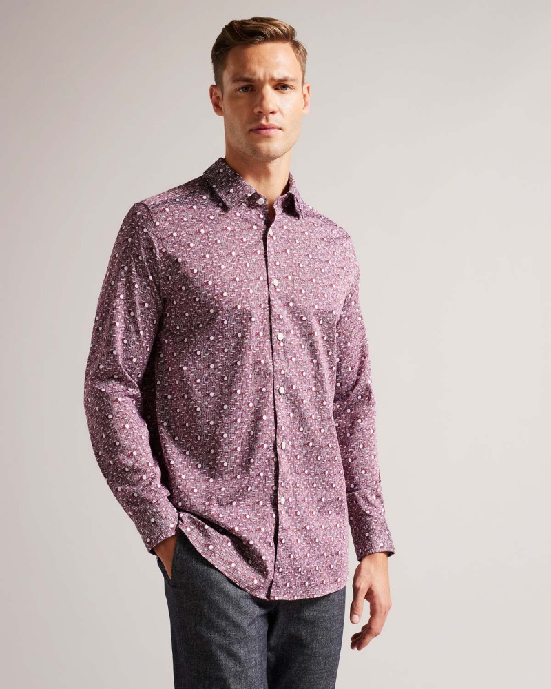 Ted Baker MACCLE LS Spot Print Shirt Granatowe | 89IMVSBOQ