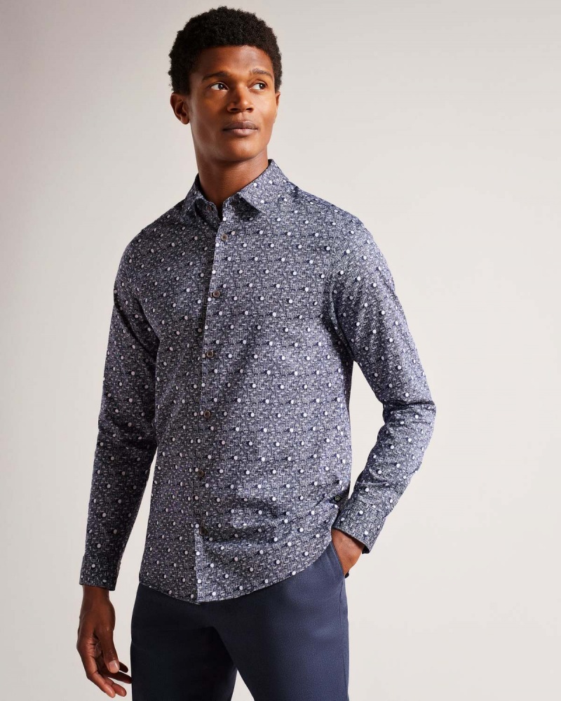 Ted Baker MACCLE LS Spot Print Shirt Granatowe | 89IMVSBOQ