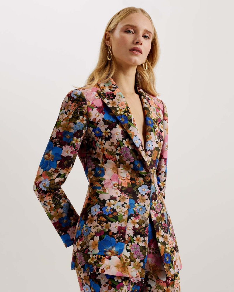 Ted Baker MADONIA Printed Single Breasted Tailored Blazer Czarne | 82IQGBCMY