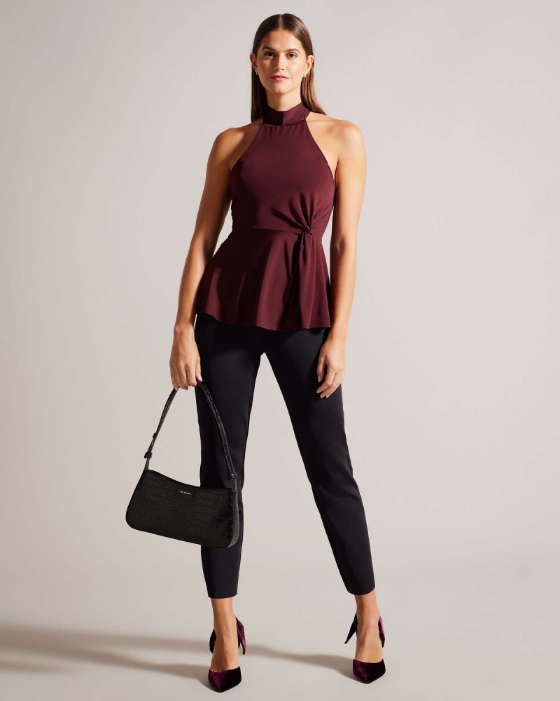 Ted Baker MALEAN Twisted Stanem Halter Neck Top Wine | 18PRVUEQA