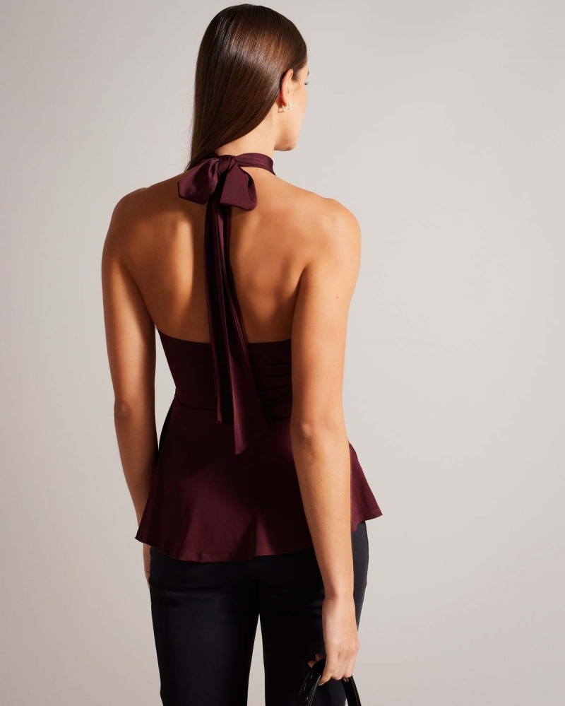 Ted Baker MALEAN Twisted Stanem Halter Neck Top Wine | 18PRVUEQA