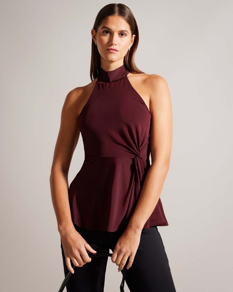 Ted Baker MALEAN Twisted Stanem Halter Neck Top Wine | 18PRVUEQA