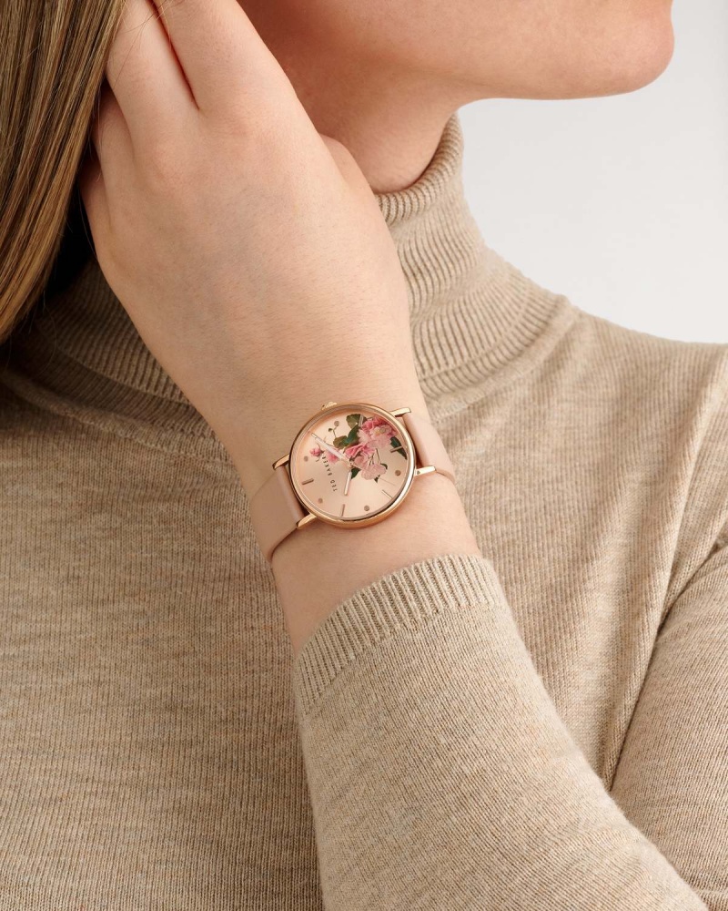 Ted Baker MARABEL BKPPH Printed Dial Eco Skórzane Paskiem Watch Różowe | 25ZHBKAST