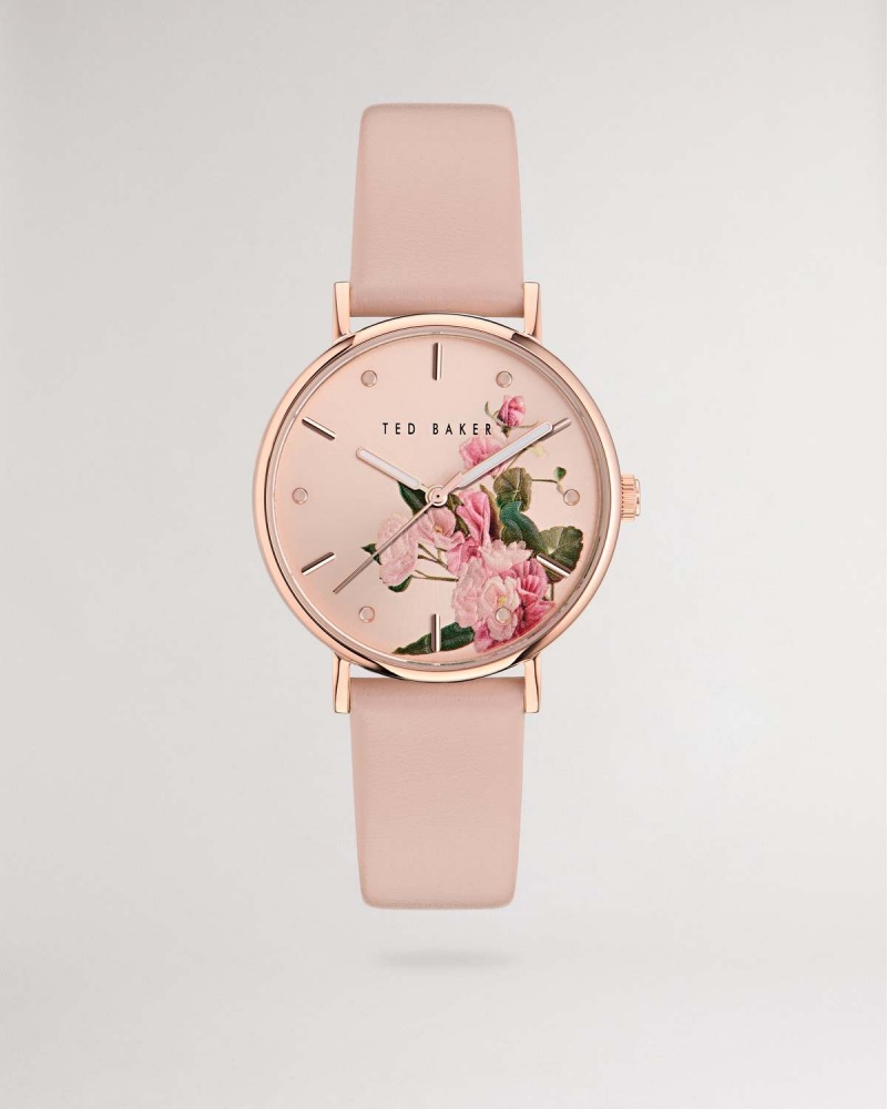 Ted Baker MARABEL BKPPH Printed Dial Eco Skórzane Paskiem Watch Różowe | 25ZHBKAST