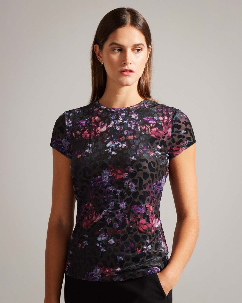 Ted Baker MARJET Devore Mesh Tee Czarne | 30CGUJVPL