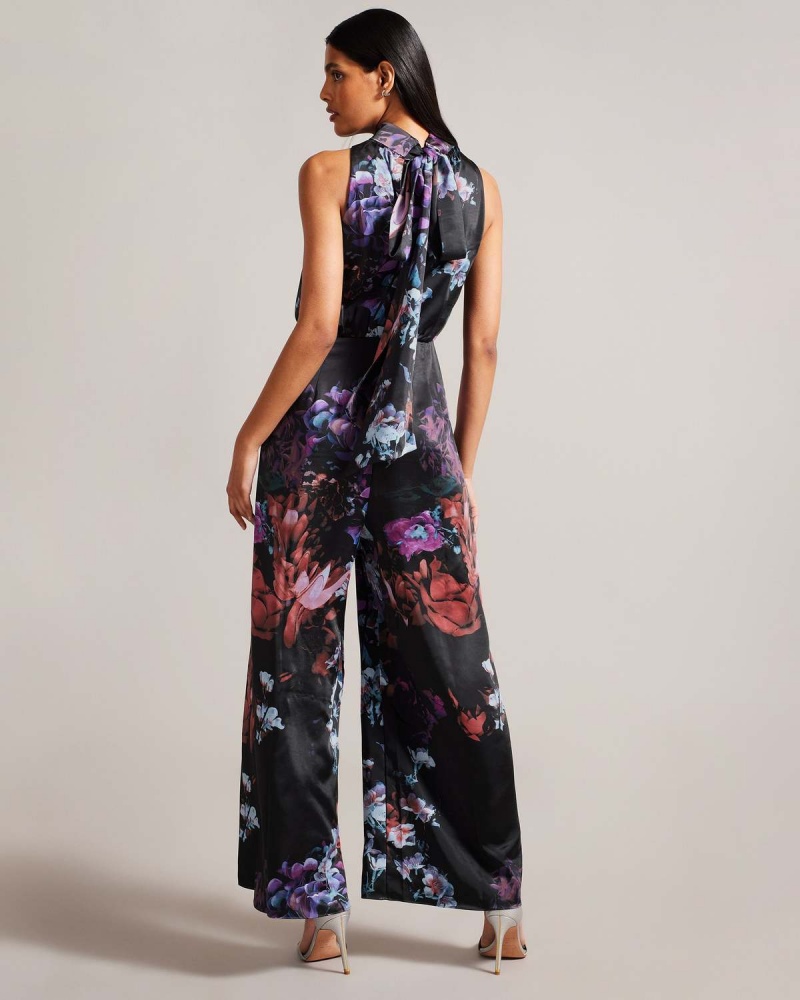 Ted Baker MARLEEH Halterneck Jumpsuit with Palazzo Pant Czarne | 56ZHTRSLM