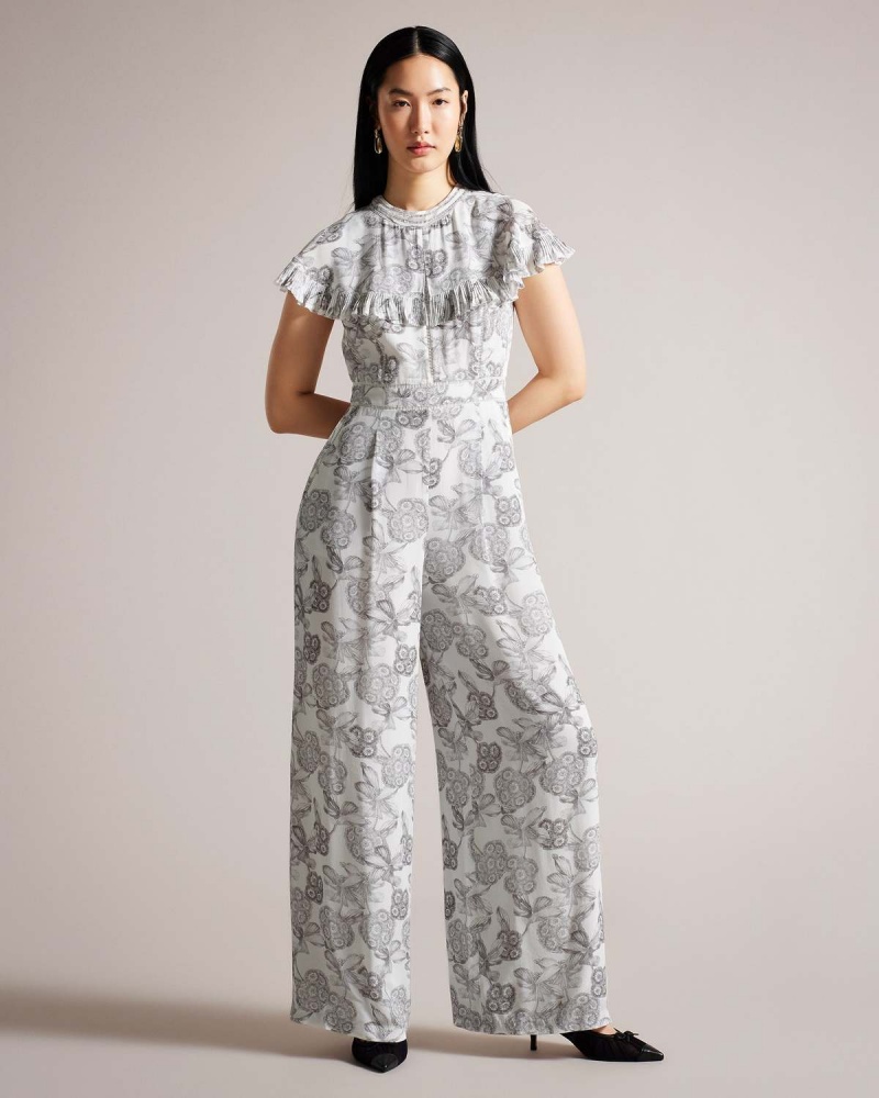 Ted Baker MARLIH Cape Jumpsuit with Ladder Detail Białe | 86SIWYXNV